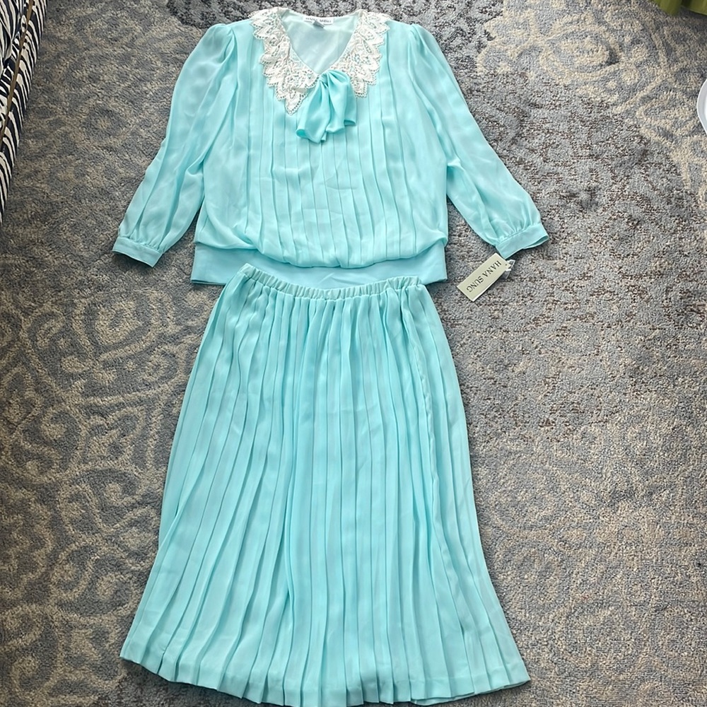 Hana Sung Vintage Two Piece Skirt Set Aqua 12